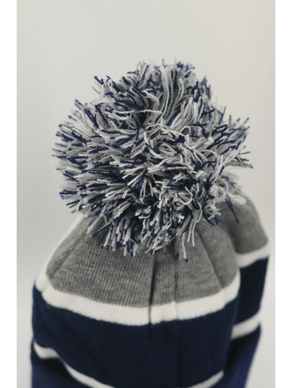 Dallas Knit Beanie Hat Navy Silver Gray White Pom Pom Winter Cuffed Toque Adult